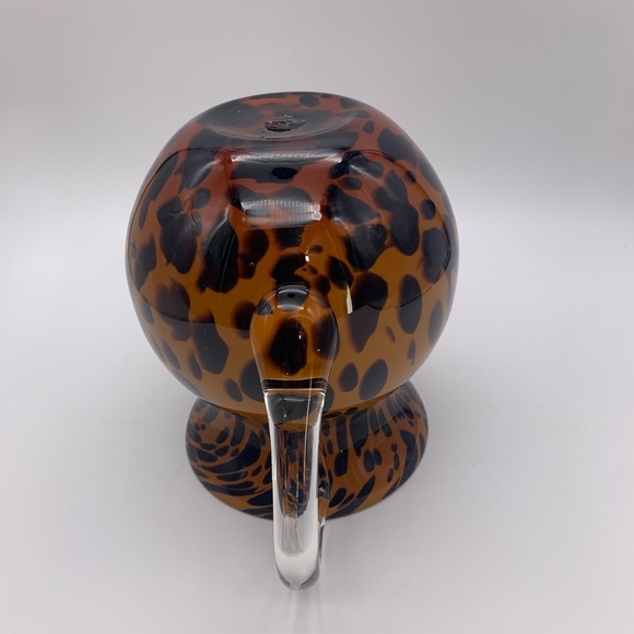 Gold & Spotted Black Hand Blown Glass Pitcher With Crystal Handle 7” - Picture 11 of 16
